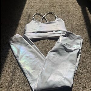 ZYIA Iridescent White Women's Leggings & Strappy Sports Bra Set